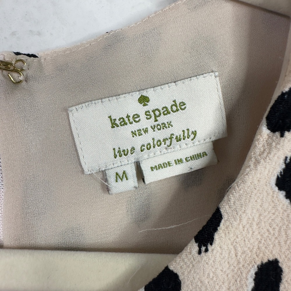 Kate Spade Shirt Womens M Black Beige Polka Dot Abstract Preppy Luxury Office - Picture 7 of 7